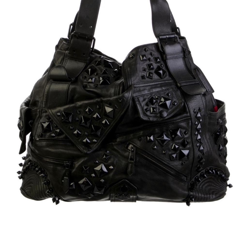 Authentic Alexander McQueen Large Leather Studded Tote - Black